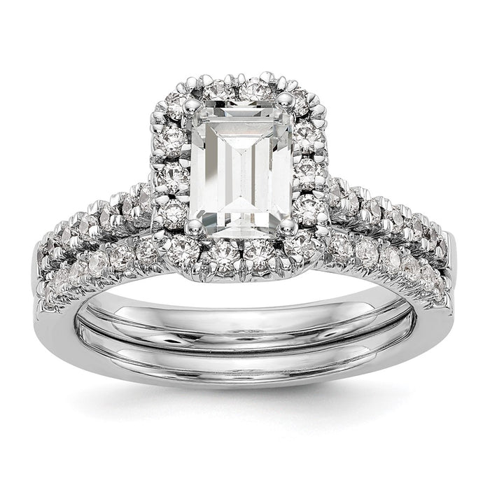 Buy Exclusive 14K White Gold Semi-Mount Ring with 1 Carat Emerald Cut Halo-7