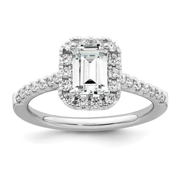 14K White Gold Semi-Mount Ring with 1 Carat Emerald Cut Halo