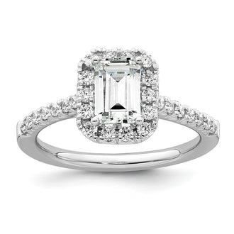 Buy Exclusive 14K White Gold Semi-Mount Ring with 1 Carat Emerald Cut Halo