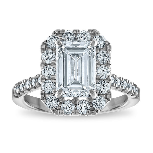 14K Gold 3.3ct Lab-Grown Emerald Engagement Ring with Diamond Halo