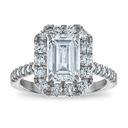 Buy Exclusive 14K Gold 3.3ct Lab-Grown Emerald Engagement Ring with Diamond Halo