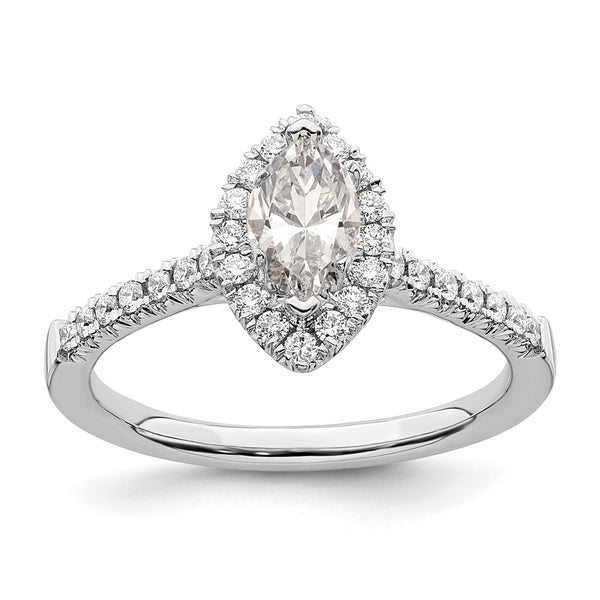 14K White Gold Halo Engagement Ring, 1/2 Carat Marquise Center