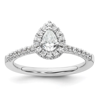 Buy Exclusive 14K White Gold Halo Engagement Ring, 1/3 Carat Pear Center & Accents