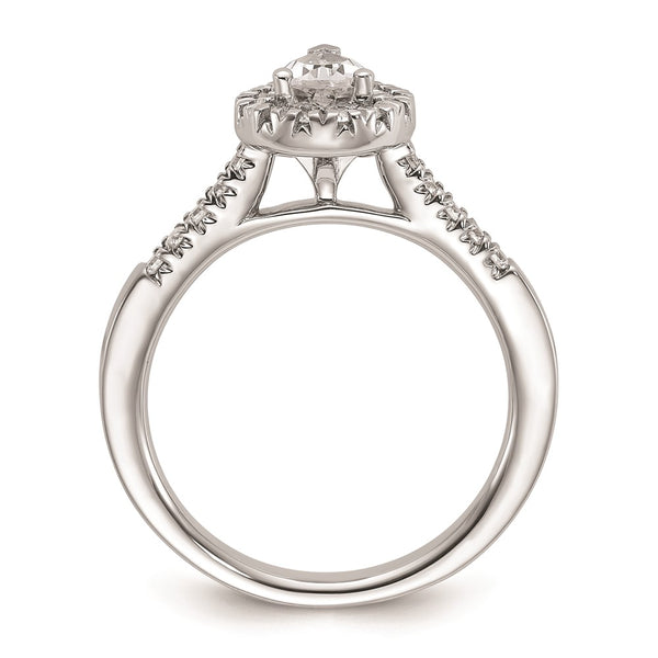 14K White Gold Halo Semi-Mount Engagement Ring, 1/2 Carat Pear Center