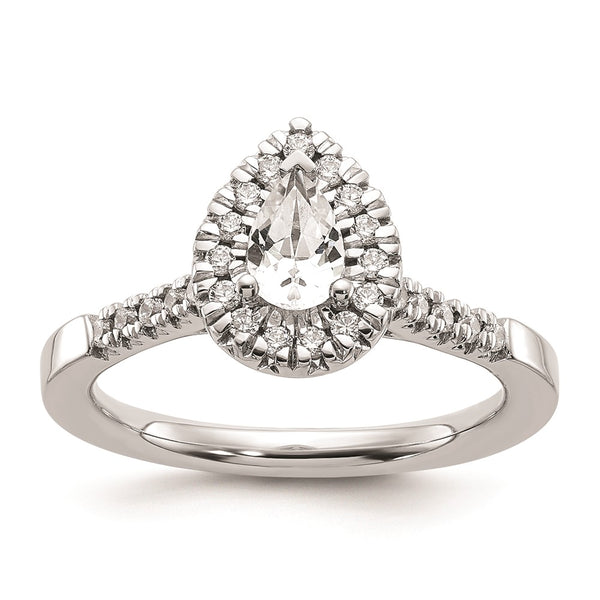 14K White Gold Halo Semi-Mount Engagement Ring, 1/2 Carat Pear Center