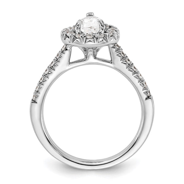 14K White Gold Halo Engagement Ring - 1 Carat Pear Center 3/8 Carat Accents