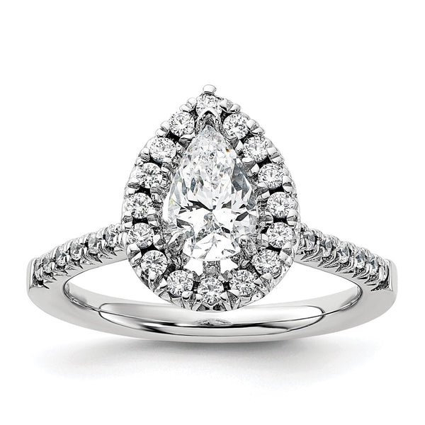 14K White Gold Halo Engagement Ring - 1 Carat Pear Center 3/8 Carat Accents