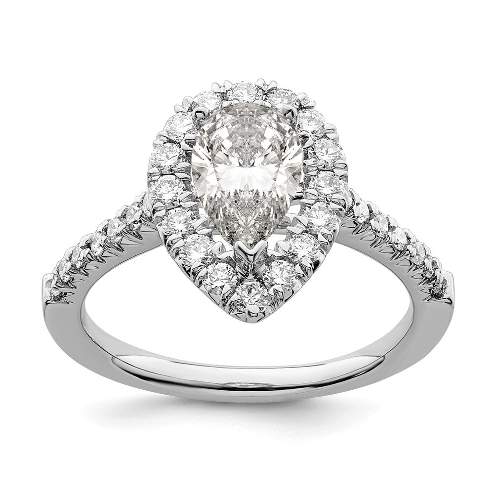 Buy Stylish 14K White Gold Halo Engagement Ring, 1.5 Carat Pear Center, Value!