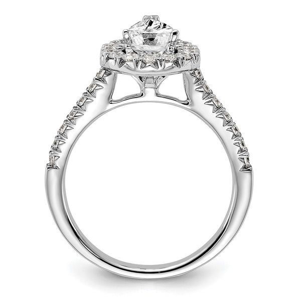 14K White Gold Halo Engagement Ring, 1.5 Carat Pear Center