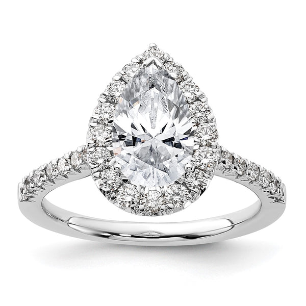 14K White Gold Halo Engagement Ring, 1.5 Carat Pear Center