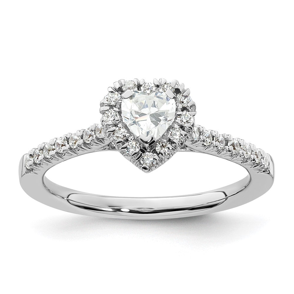 Designer 14K White Gold Halo Engagement Ring | 1/4 Carat Heart Center & Accents