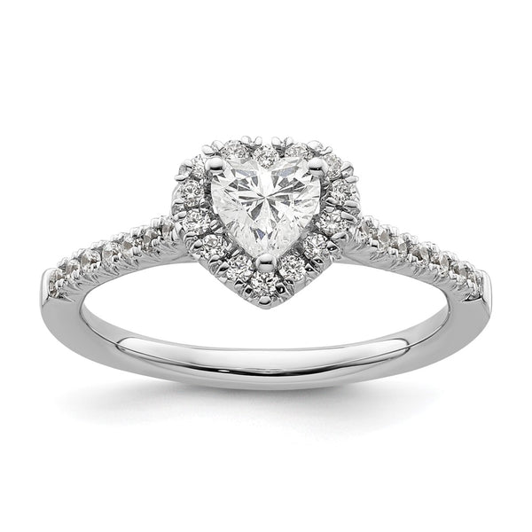 14K White Gold Halo Engagement Ring, 1/2 Carat Heart Center