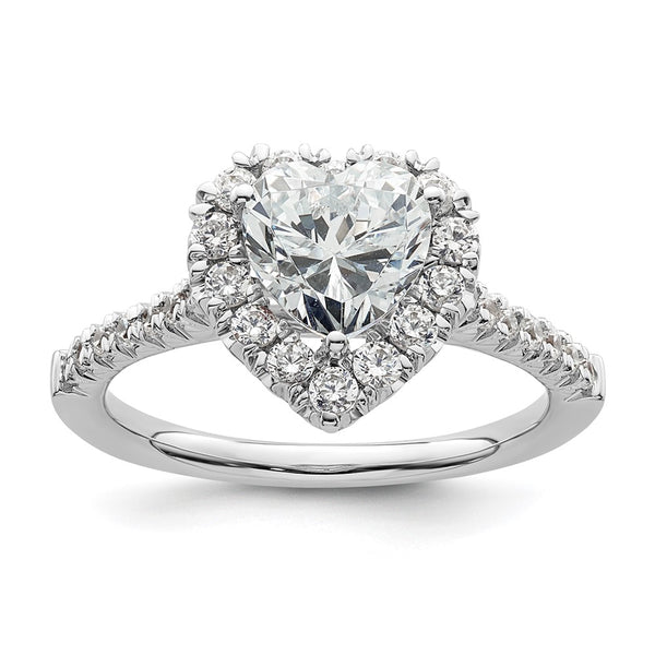 14K White Gold Halo Semi-Mount Ring for 1.25 Carat Heart Stone