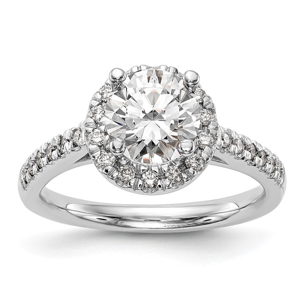 14K White Gold Halo Engagement Ring for 1 Carat Center, 1/2 CT Accents