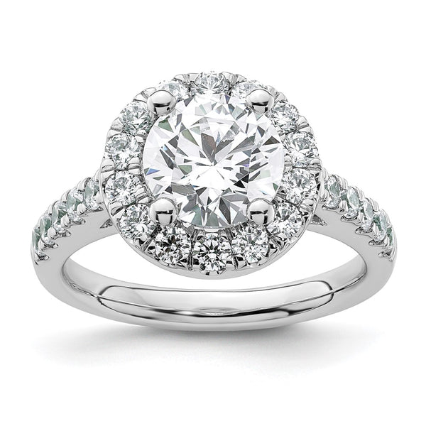 14K White Gold Halo Semi-Mount Engagement Ring for 2 Carat Center - 7/8 Carat Diamond Accents