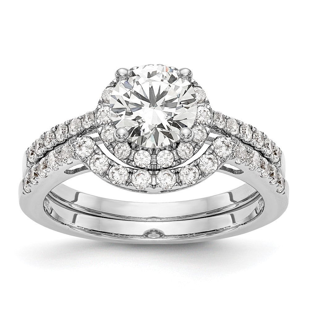 Exclusive 14K White Gold Halo Engagement Ring - 1 Carat Center, 3/8 Carat Diamonds