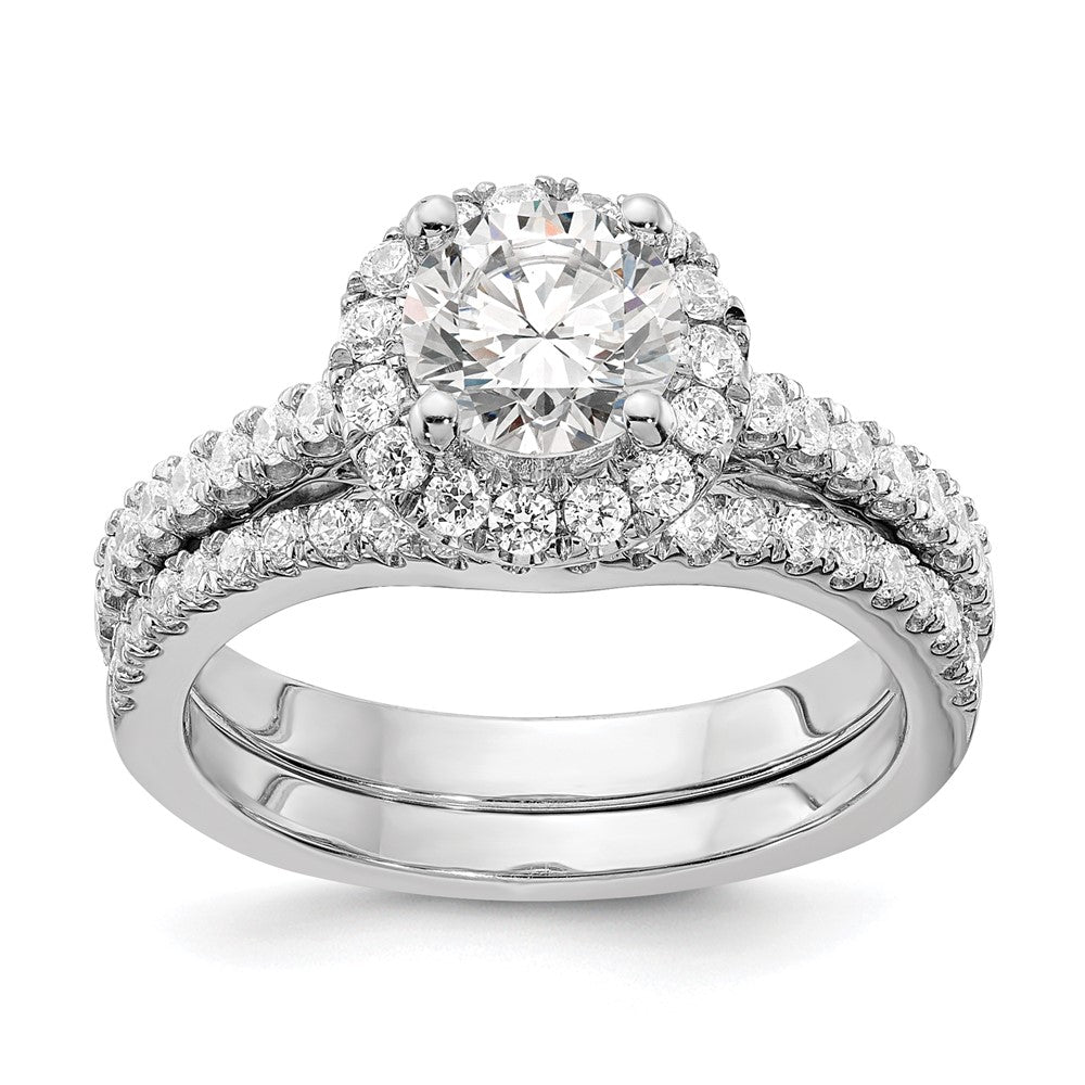 Exclusive 14K White Gold Halo Engagement Ring for 1 Carat Center, Stylish Design