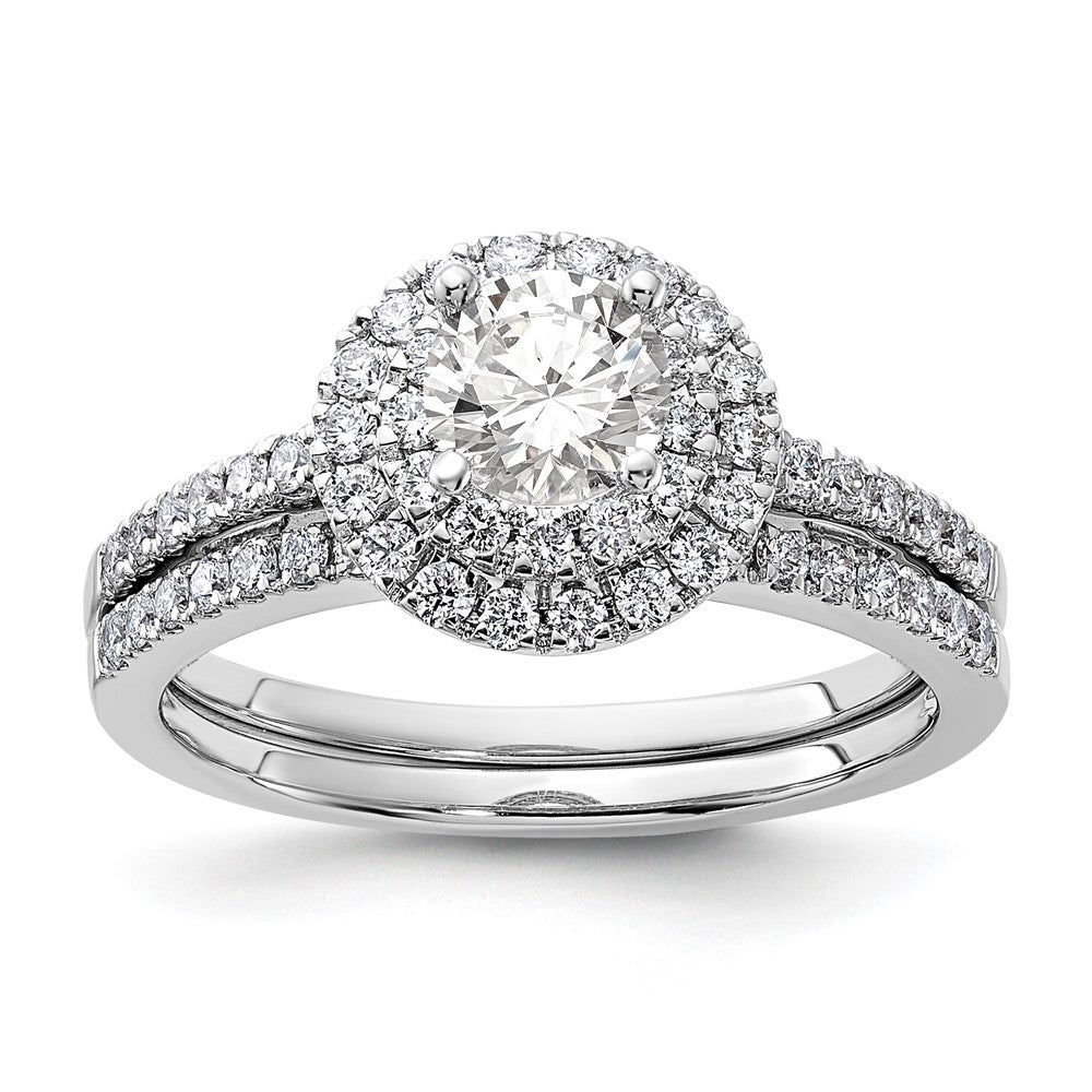 Buy Exclusive 14K White Gold Double Halo Engagement Ring | 1/2 Carat Center