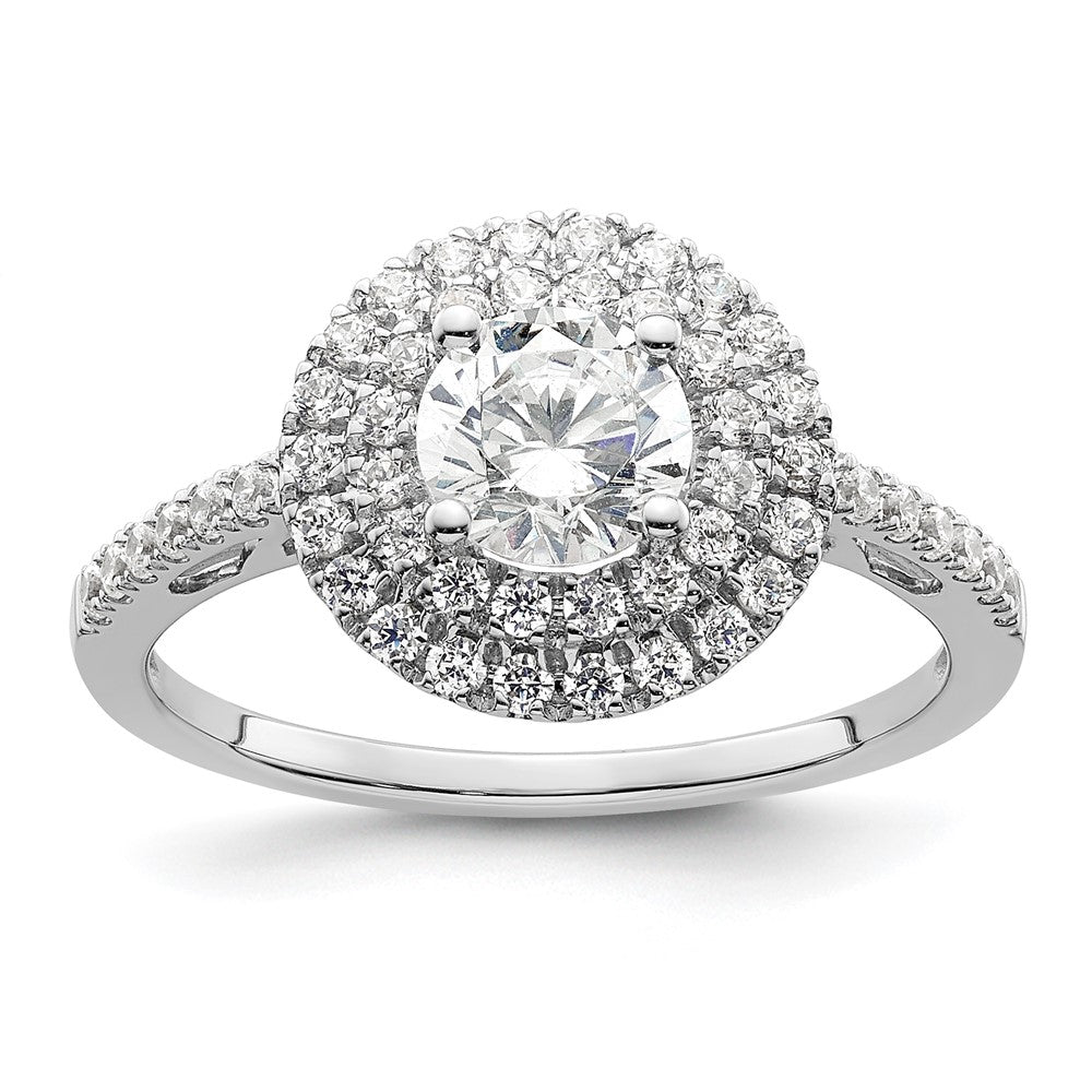 High-Quality 14K White Gold Double Halo Engagement Ring for 3/4 Carat Diamond