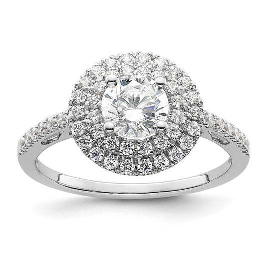 High-Quality 14K White Gold Double Halo Engagement Ring for 3/4 Carat Diamond