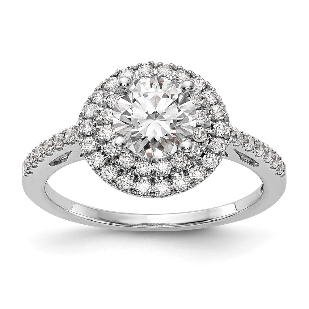 Exclusive 14K White Gold Double Halo Engagement Ring for 1 Carat Center, 1/2 ct Diamonds - Luxury Style!