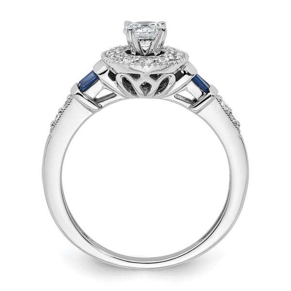 Buy 14K White Gold Halo Engagement Ring, 1/5 Carat Diamonds & Sapphires, Stylish Design for 3/8 Carat Center Stone