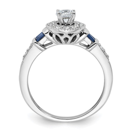 Buy 14K White Gold Halo Engagement Ring, 1/5 Carat Diamonds & Sapphires, Stylish Design for 3/8 Carat Center Stone