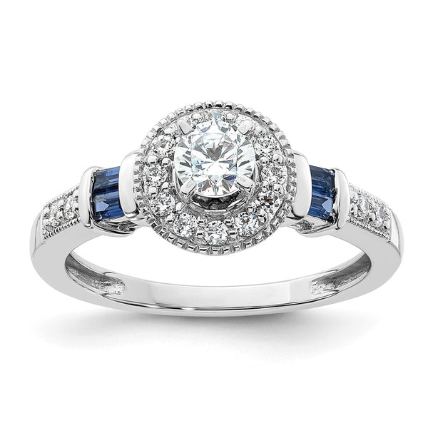Buy 14K White Gold Halo Engagement Ring, 1/5 Carat Diamonds & Sapphires, Stylish Design for 3/8 Carat Center Stone