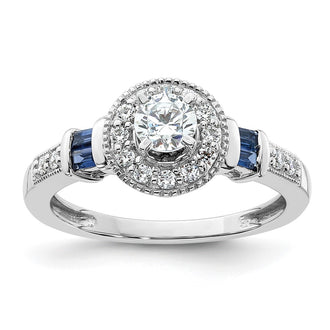Buy 14K White Gold Halo Engagement Ring, 1/5 Carat Diamonds & Sapphires, Stylish Design for 3/8 Carat Center Stone