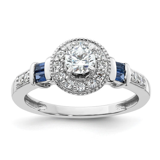 Buy 14K White Gold Halo Engagement Ring, 1/5 Carat Diamonds & Sapphires, Stylish Design for 3/8 Carat Center Stone