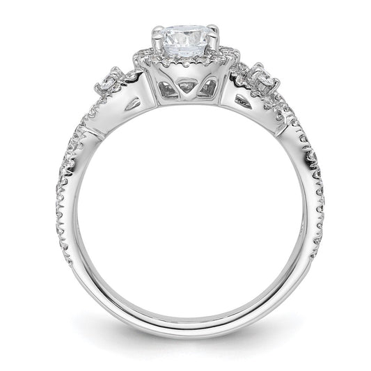 Exclusive 14K White Gold Halo Engagement Ring, Accommodates 1/2 Carat Stone