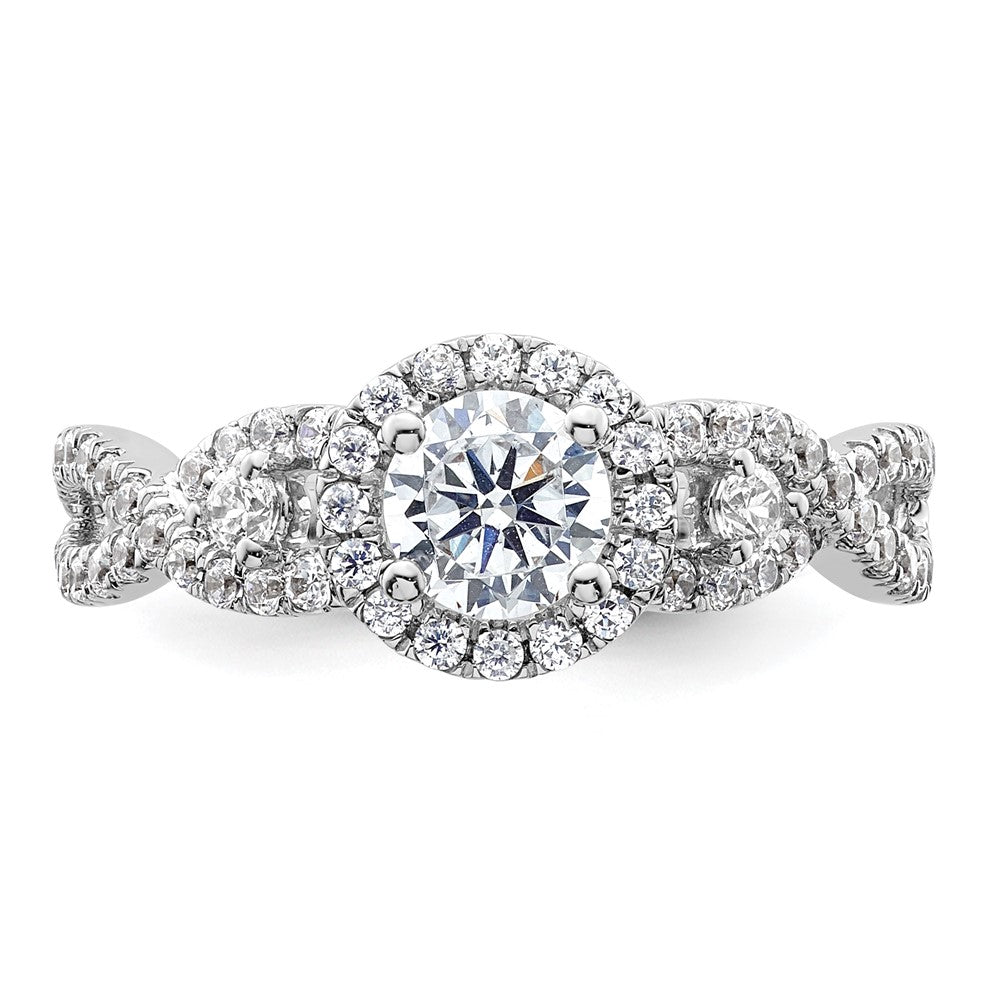 Exclusive 14K White Gold Halo Engagement Ring, Accommodates 1/2 Carat Stone