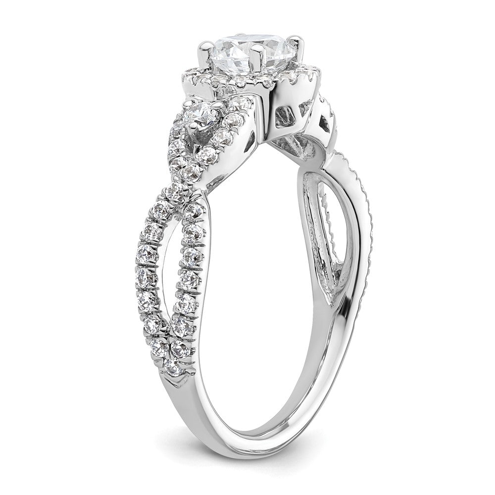 Exclusive 14K White Gold Halo Engagement Ring, Accommodates 1/2 Carat Stone