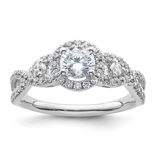 Exclusive 14K White Gold Halo Engagement Ring, Accommodates 1/2 Carat Stone