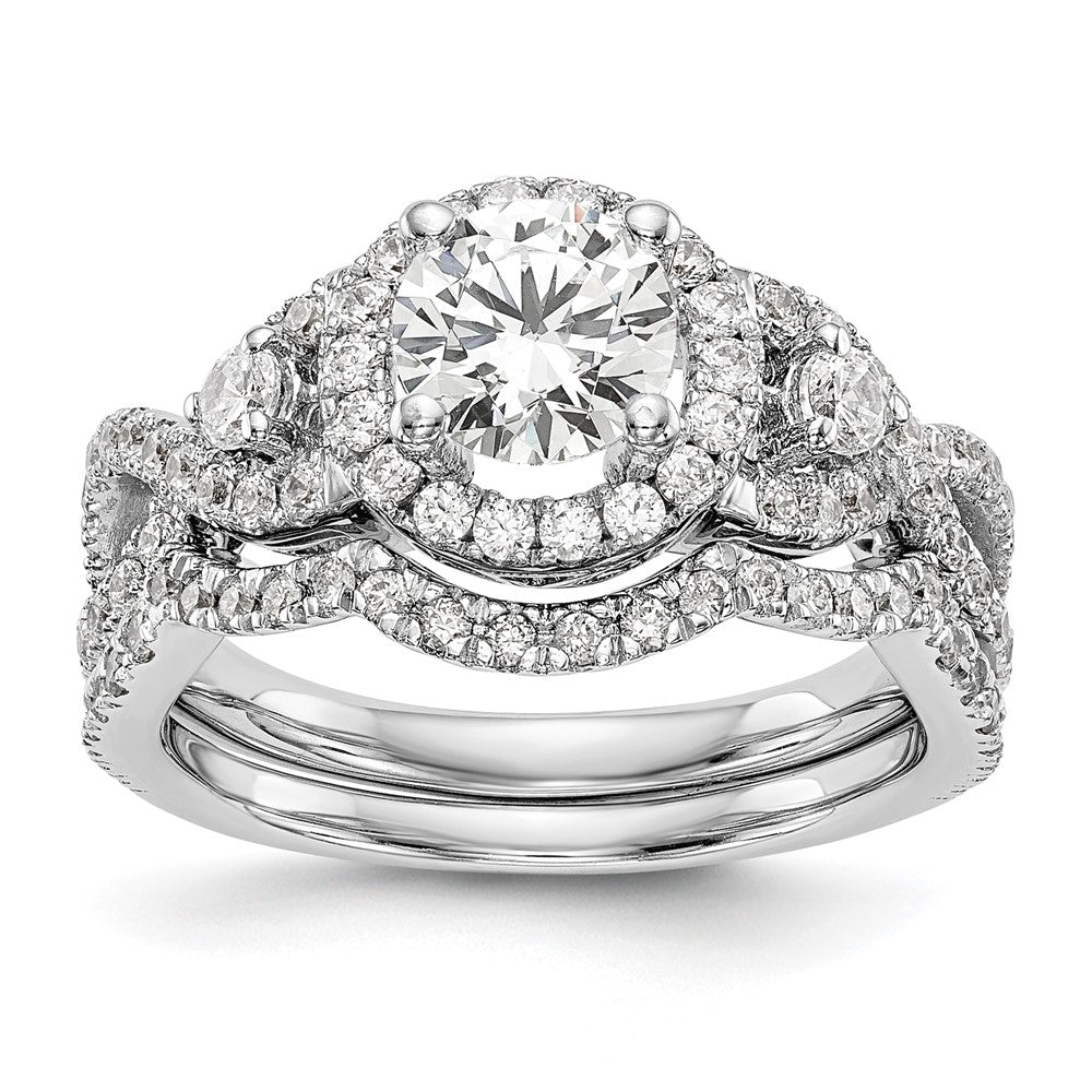 Exclusive 14K White Gold Halo Engagement Ring for 1 Carat Round Center
