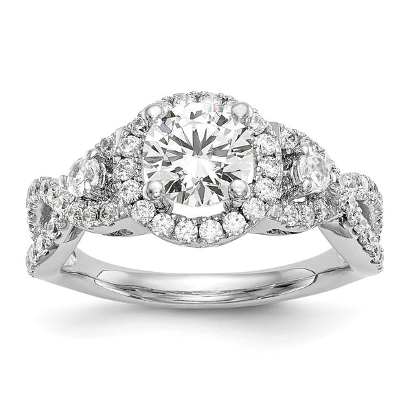 14K White Gold Halo Engagement Ring for 1 Carat Round Center