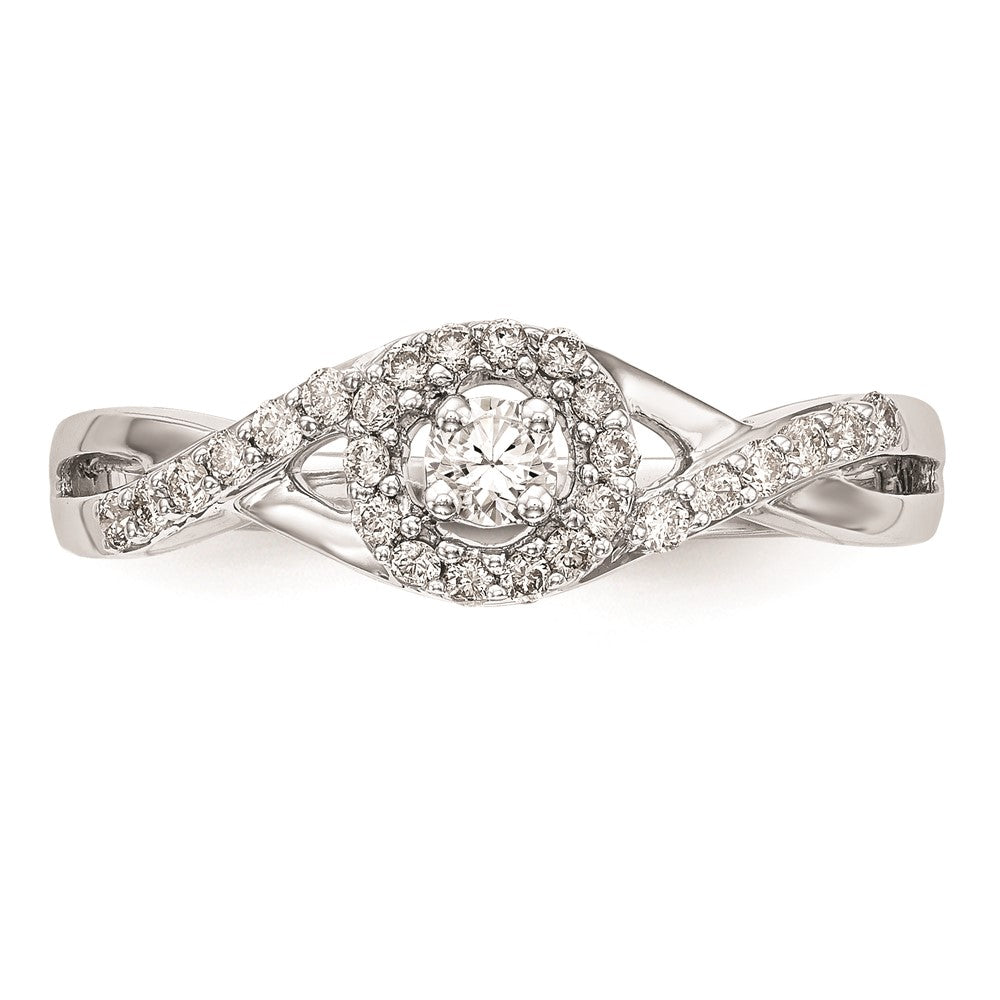 Exclusive 10K White Gold Halo Engagement Ring - 1/10 Carat Center Stone, Stylish 1/5 Carat Total Diamond Weight
