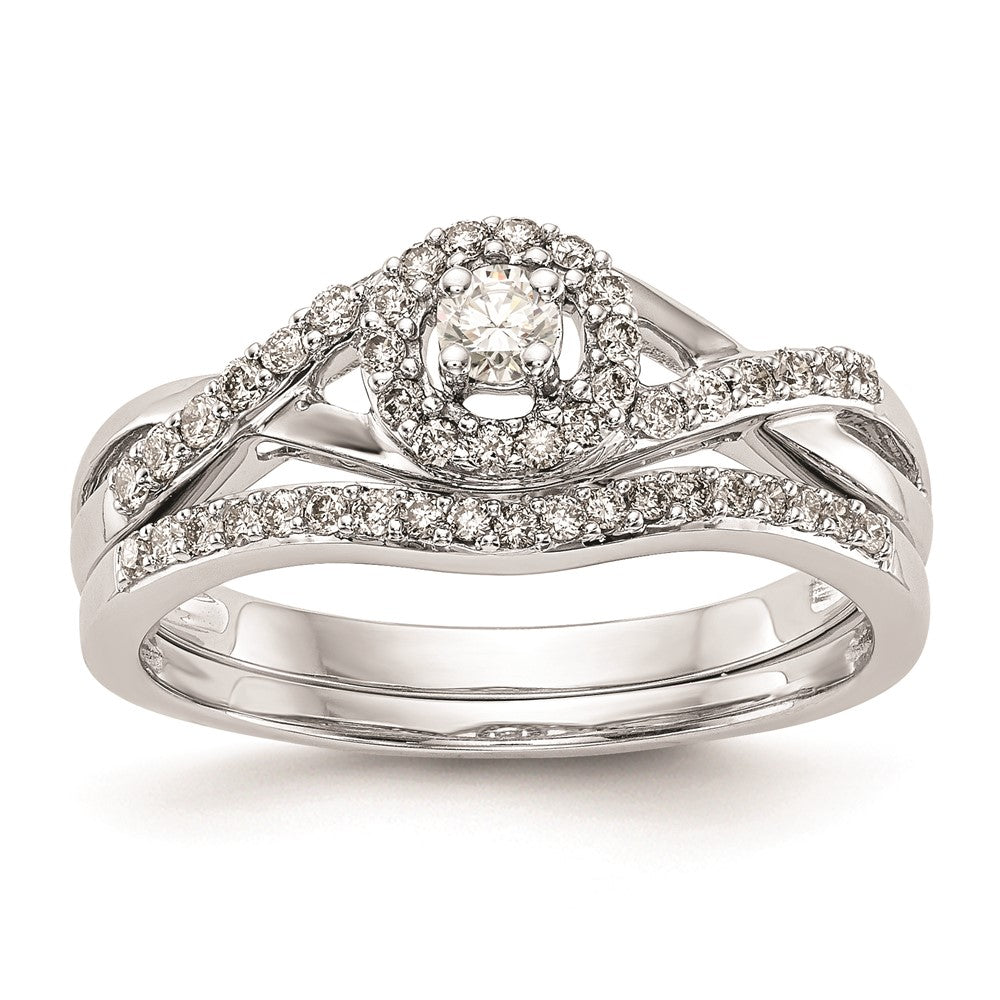 Exclusive 10K White Gold Halo Engagement Ring - 1/10 Carat Center Stone, Stylish 1/5 Carat Total Diamond Weight