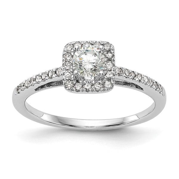 14K White Gold Halo Engagement Ring, 1/3 Carat Center