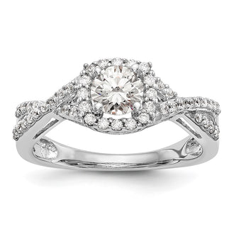 High-Quality 14K White Gold Halo Engagement Ring for 1/2 Carat Center - Stylish Value!