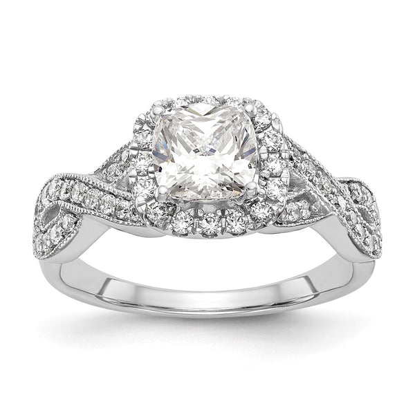 14K White Gold Halo Engagement Ring, 1 Carat Cushion Center