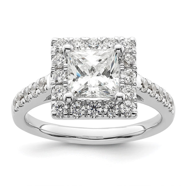 14K White Gold Halo Semi-Mount Engagement Ring for 1.5 Carat, 3/4 Carat Diamonds