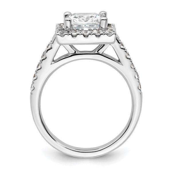 14K White Gold Halo Semi-Mount Engagement Ring for 1.75 Carat Center, Diamond Accents