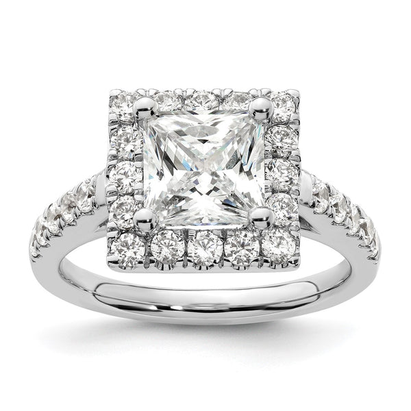 14K White Gold Halo Semi-Mount Engagement Ring for 1.75 Carat Center, Diamond Accents