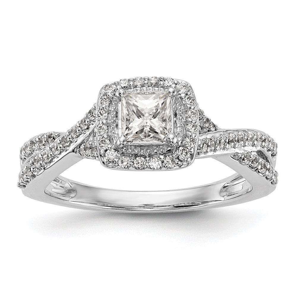 High-Quality 14K White Gold Halo Twist Engagement Ring for 1/3 Carat Stone