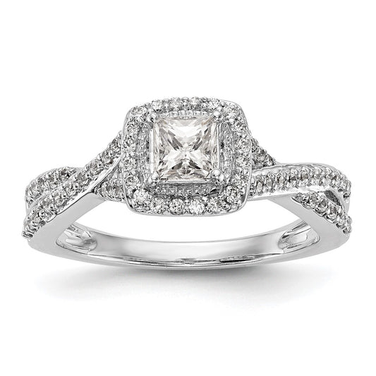 High-Quality 14K White Gold Halo Twist Engagement Ring for 1/3 Carat Stone