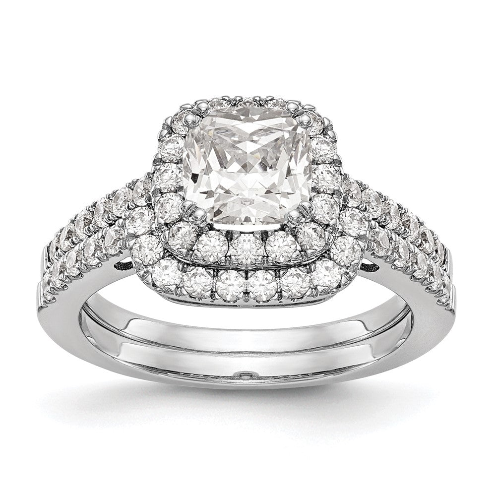 Exclusive 14K White Gold Halo Engagement Ring - 3/8 Carat Diamonds, 1 Carat Setting