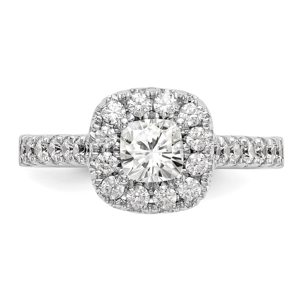 Exclusive 14K White Gold Halo Engagement Ring - 1/2 Carat Cushion, 3/4 Carat Total Weight