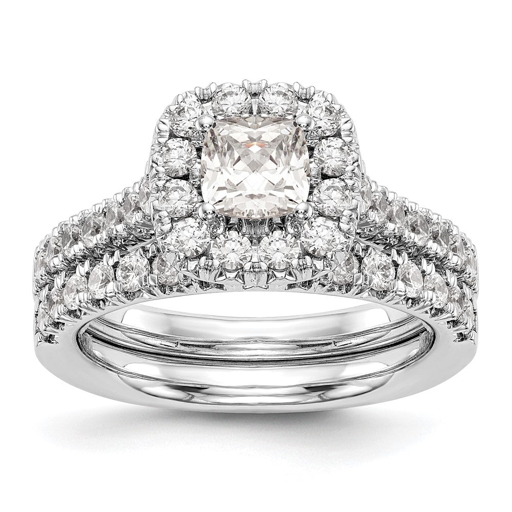 Exclusive 14K White Gold Halo Engagement Ring - 1/2 Carat Cushion, 3/4 Carat Total Weight