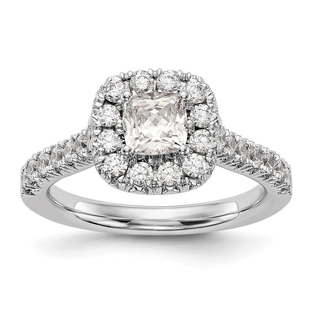 Exclusive 14K White Gold Halo Engagement Ring - 1/2 Carat Cushion, 3/4 Carat Total Weight